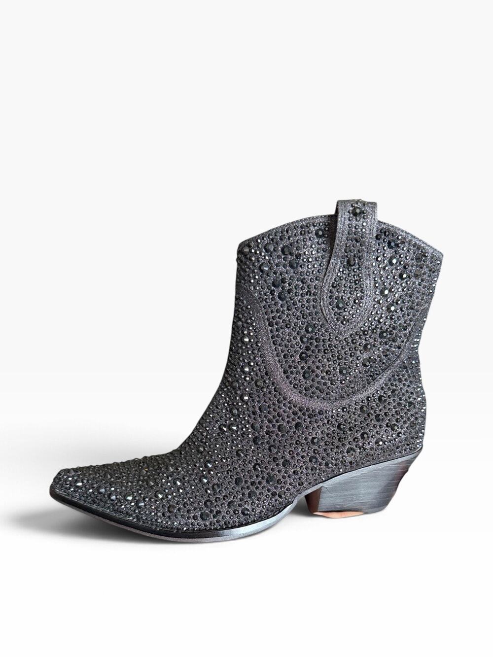 Jessica Simpson Tamira2 Black Rhinestone Crystal Western Boots Size 8.5 NWOB